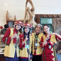 Lami Tsai-Wei Hung and her Sakizaya friends Hana Ateng, Sabak Nubu and Dayas Siku take a happy pose after a cultural conference.